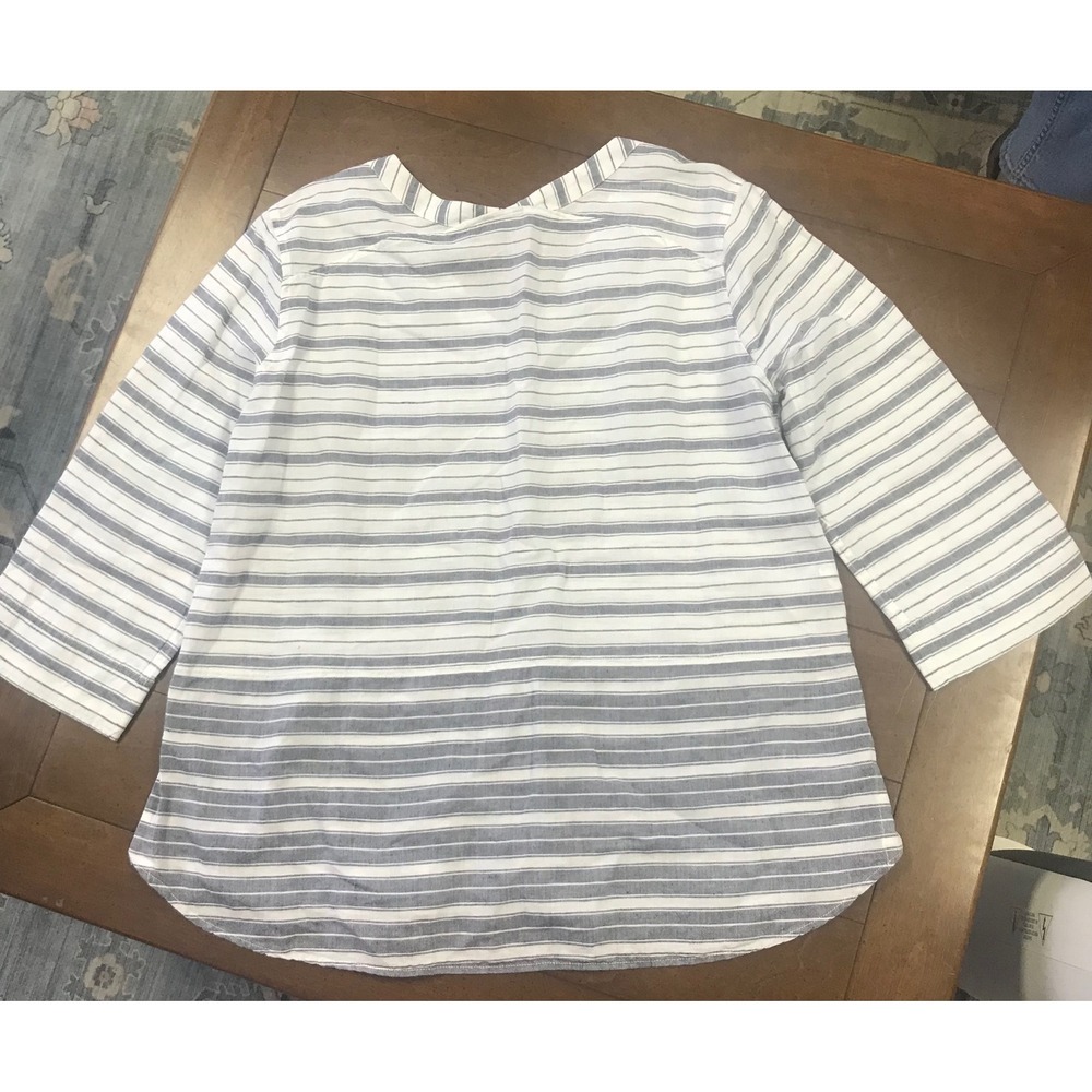 Eddie Bauer Women Striped V Neck 3/4 Sleeve Linen Blend‎ Top XL - Picture 4 of 6